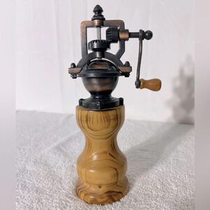 Handmade Antique Style Carved Wood Pepper Mill Pepper Grinder Utility Industrial